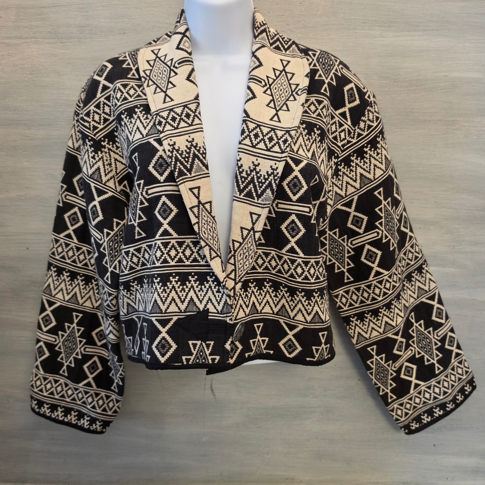 Vintage‎ flashback 100%Cotton Tribal Print One Button Blazer Jacket Medium GC